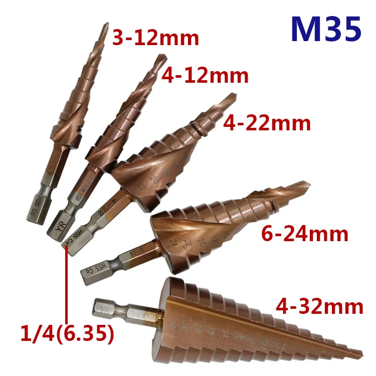JIGONG HSS-CO M35 шестигранный хвостовик спиральный паз Шаг сверло металлический конус Шаг сверло из нержавеющей стали Отверстие пила отверстие резак