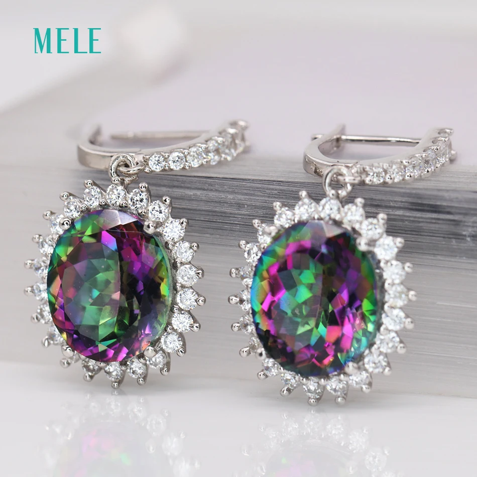 Натуральный мистический кварт Серебряный ювелирный набор Овальный 10 мм * 12 для