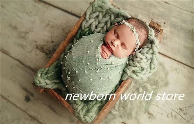 Newborn photography props cotton and linen pearl tassel wrap (size 90X170cm) | Receiving Blankets