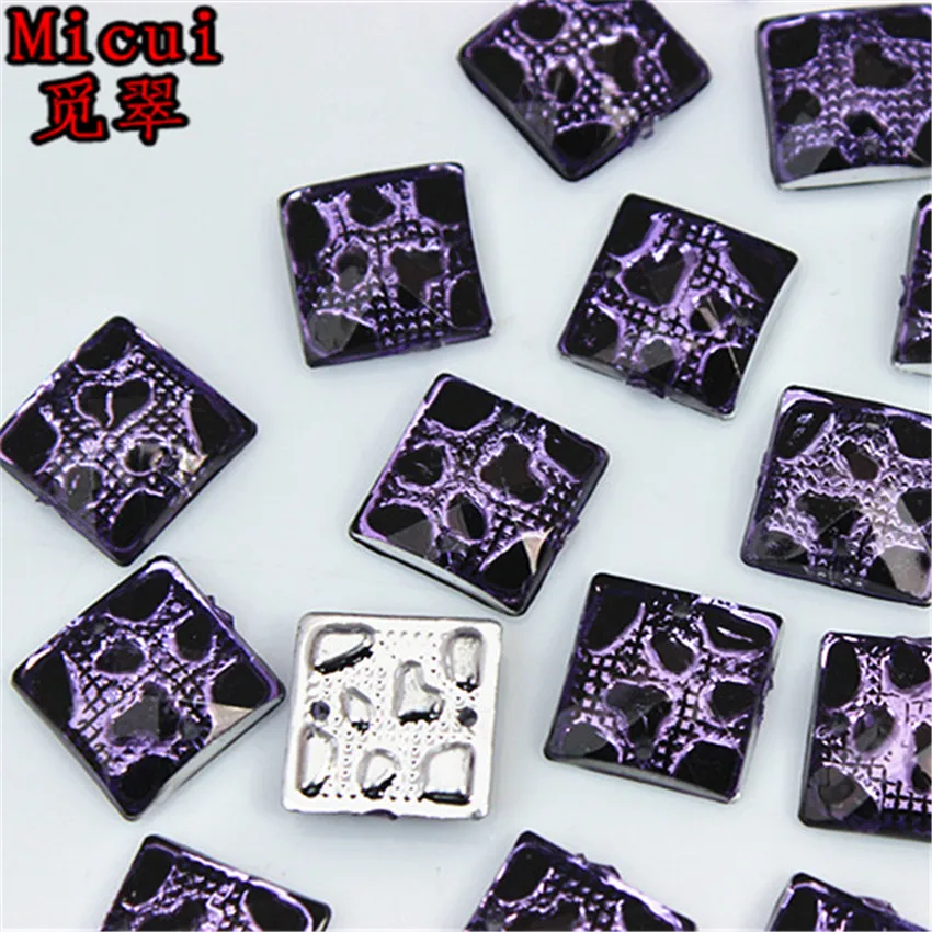 Micui 50pcs 12mm Square Acrylic Crystal Rhinestones stone Sewing Flat back Clothing Craft DIY Decoration Sew On 2 hole ZZ641 | Дом и сад