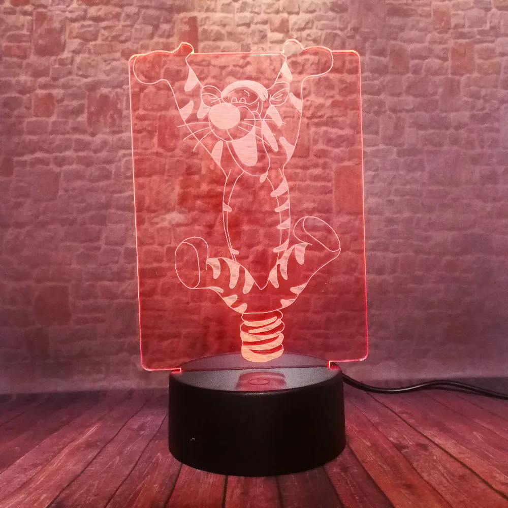 Мультфильм 3D Ху прыгающий тигра ИК 7 цветов USB лампа с голограммой Светильник Настольный детский спальный Декор друг игрушки подарки Прямая поставка