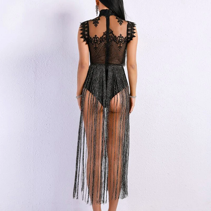 INDRESSME, новинка, модное сексуальное женское платье без рукавов, Сетчатое, с открытой спиной, с кисточками, кружевное, облегающее, вечерние, для клуба, летнее платье, Vestidos, Лидер продаж