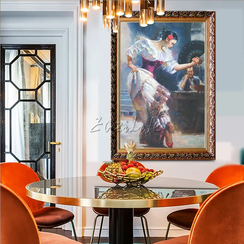 Beste Spaanse Flamenco Danser Schilderdoek Olieverf Caudros Decoracion Wall Art Muur Foto Voor Woonkamer Interieur Quadro