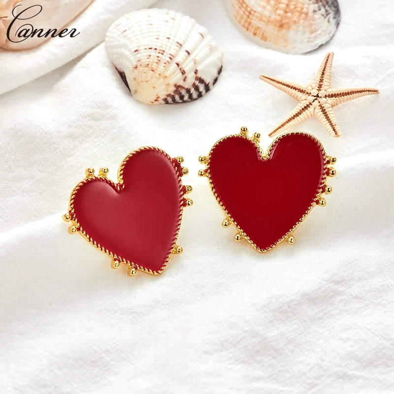 Fashion Red Heart Stud Earrings for Women Gold Color Statement 2019 pendientes mujer Female Earings Jewelry Gifts Q4 | Украшения и