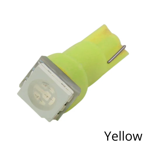 Цвет: желтый 10 шт. T5 W3W 5050 SMD СВЕТОДИОДНЫЙ Автомобильный клиновидный боковой лампочка T5 приборная панель, индикаторный светильник, автомобильная панель приборов, 7 цветов - Испускаемый цвет: Цвет: желтый