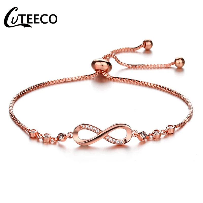 CUTEECO Европейский 3 цвета женский Бесконечность Шарм Браслет кубический цирконий