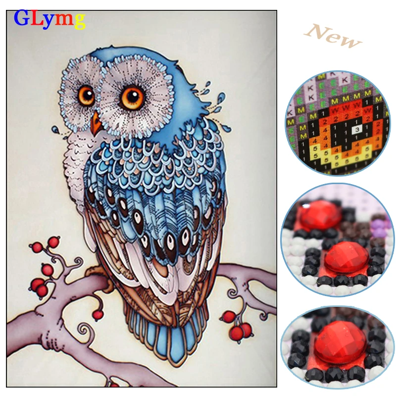 Glymg Diy Алмазная вышивка сова мультфильм животное Картина Вышивка крестом полный