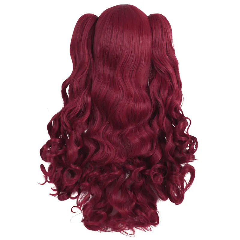 Dark Red MapofBeauty длинные волнистые парики для косплея 2 хвостика форма коготь черный Золотой Коричневый Синий Розовый 19 видов цветов термостойкие синтетические волосы - Цвет: Dark Red