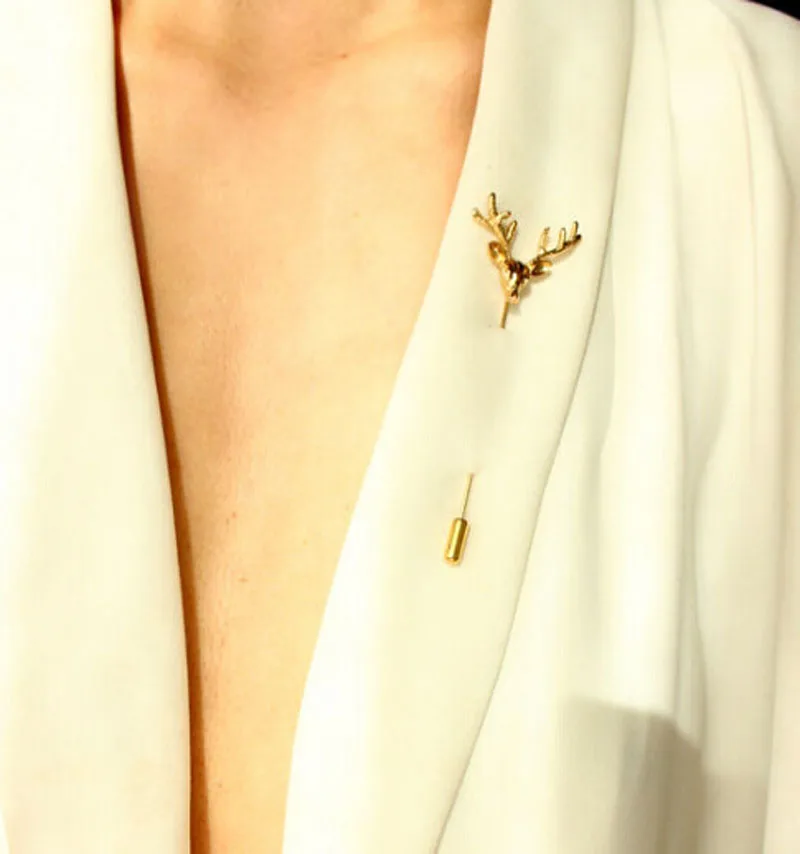 Унисекс Серебряный/Золотой олень костюм рубашка корсаж отворот палочка булавка