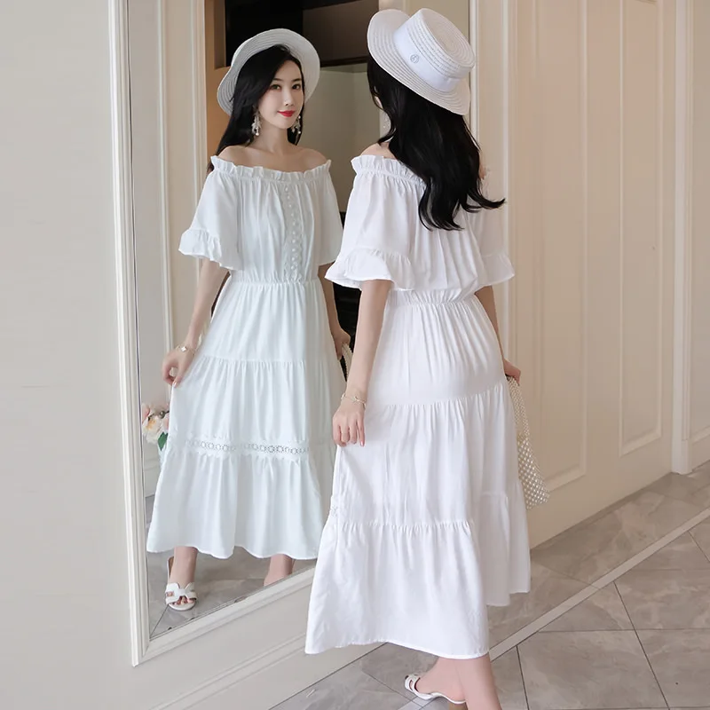 Летняя корейская мода для беременных Вечерние платья сладкий белый хлопок с