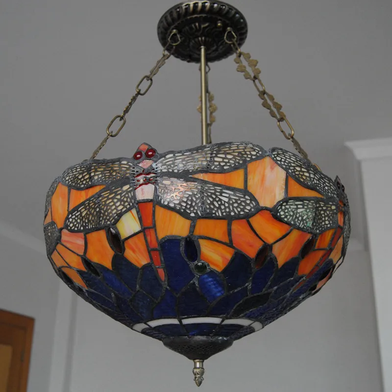 Европейский подвесной светильник Tiffany 3 s инвертированный синяя стрекоза