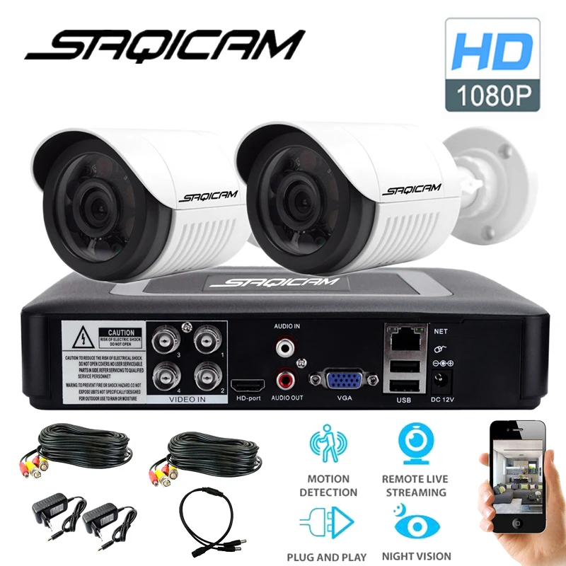 Saqicam 4ch 1080n HD видео безопасности Системы cctv dvr 2 шт. открытый 2.0mp 1080 P Всепогодный