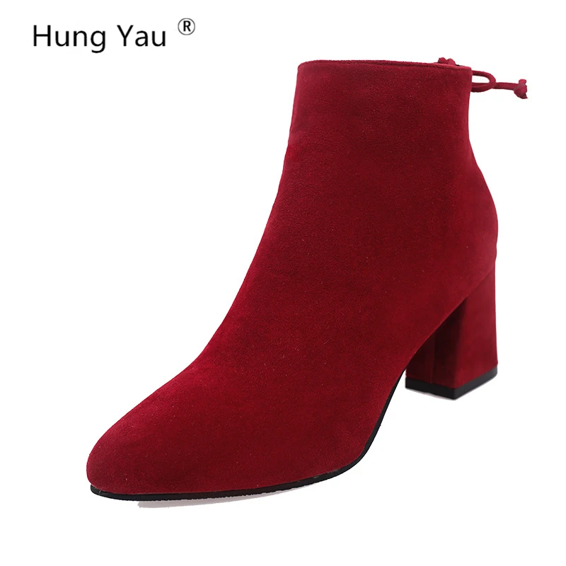 Hung Yau/женские ботинки ботильоны на высоком каблуке Модные осенние короткие