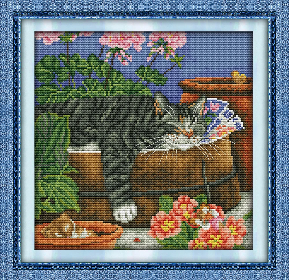 

Sleeping cat 2 cross stitch kit aida 14ct 11ct count printed canvas stitches embroidery DIY handmade needlework