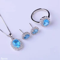 kjjeaxcmy boutique jewels 925 pure silver set with natural blue topaz ring pendant ear stud set simple gem dandelion goddess