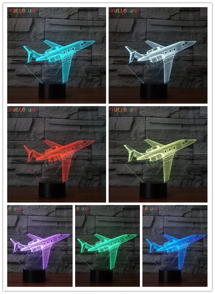 Самолет LED ночник 3D оптическая лампа 7 цветов Новинка огни для гостиной украшения