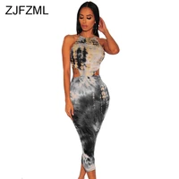 colorful tie dye elegant bandage dress for women spaghetti strap backless party dress summer waist band cut out bodycon sundress