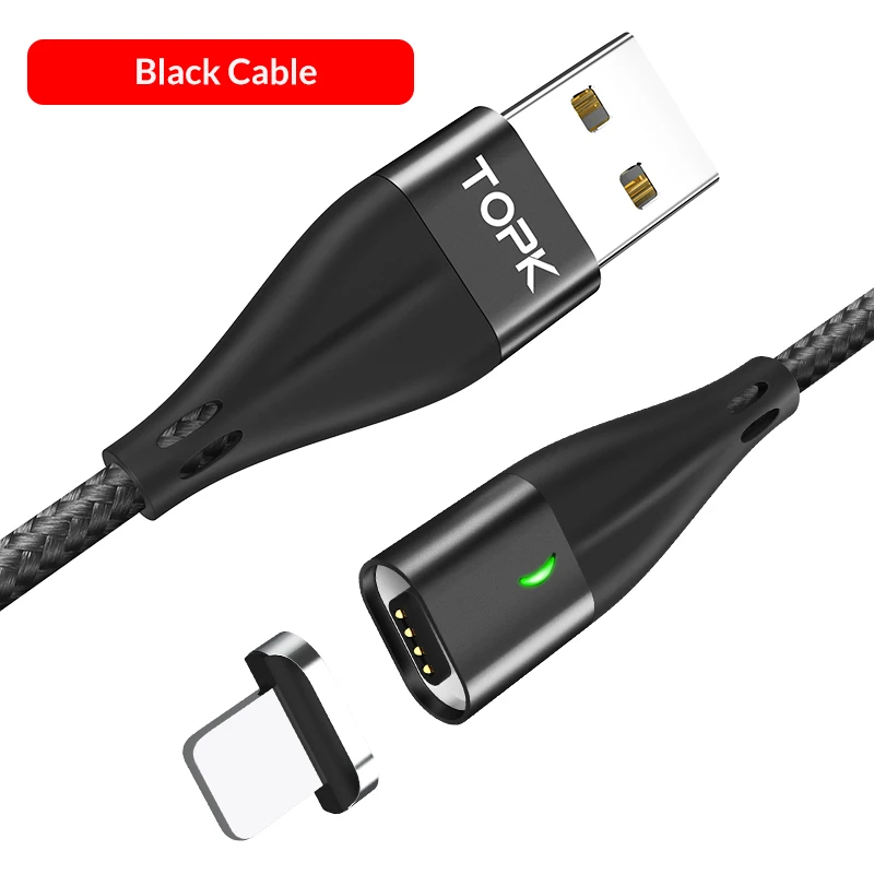 TOPK 1 м QC3.0 Магнитный usb кабель для зарядки type c usb c кабель для быстрой зарядки для iphone xr x xs Xiaomi redmi note 7 huawei кабель - Цвет: Black Cable
