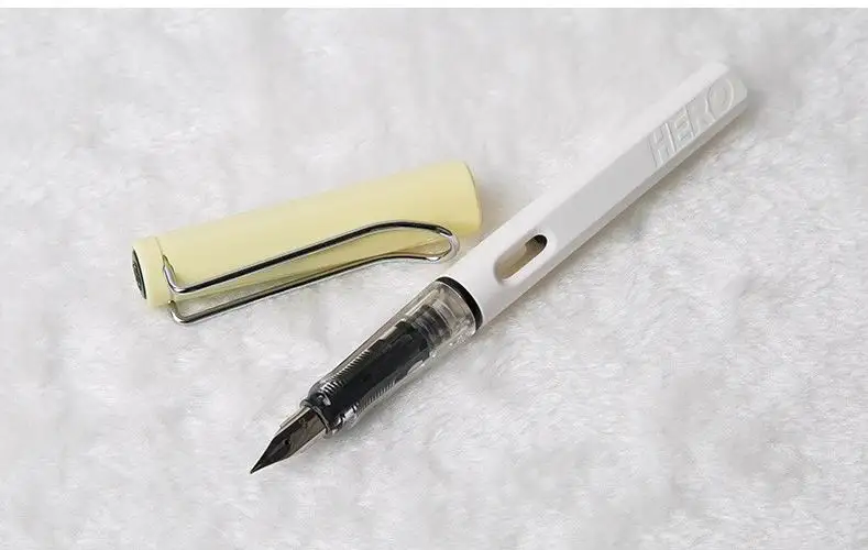 yellow white 7 цветов, продукт, пластиковая ручка HERO 359 EF, перо серебряного цвета, Подарочная авторучка для каллиграфии - Цвет: yellow white