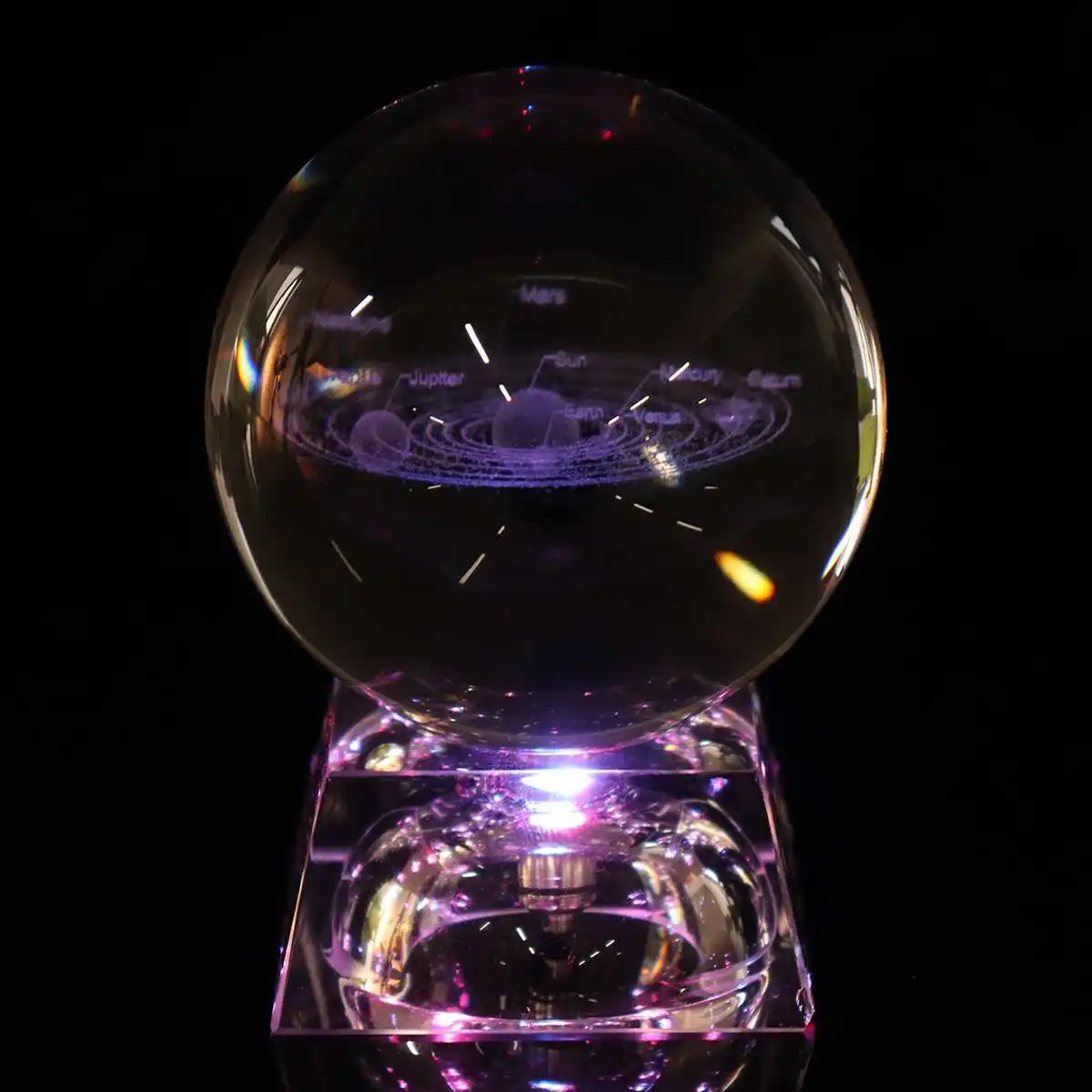 Light base 60 мм диаметр 3D Хрустальный шар солнечной системы модель украшения дома аксессуары подарок 3D лазерная гравировка кварцевый стеклянный шар - Цвет: Light base