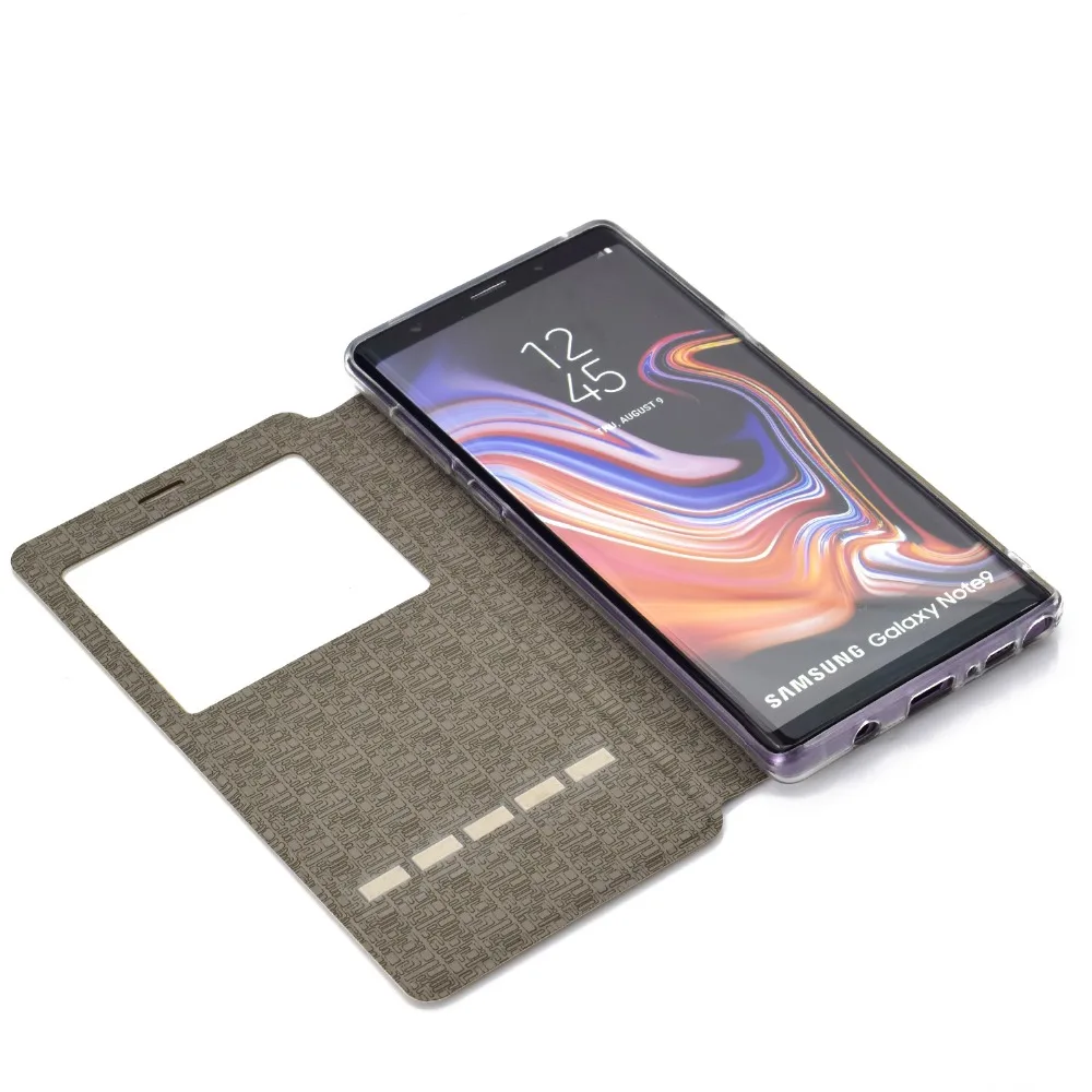 Роскошный кожаный чехол книжка с окошком для Samsung Galaxy Note 9 S9 Plus J4 J6 A6 2018 подставка