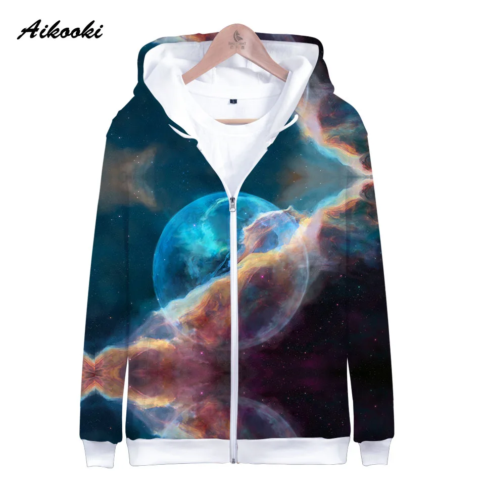 Aikooki Space Galaxy Zipper Hoodies Men/Women Sweatshirt Hoody Stars Of Space Galaxy Hooded Boy/Girls Autumn Winter Polluver Top