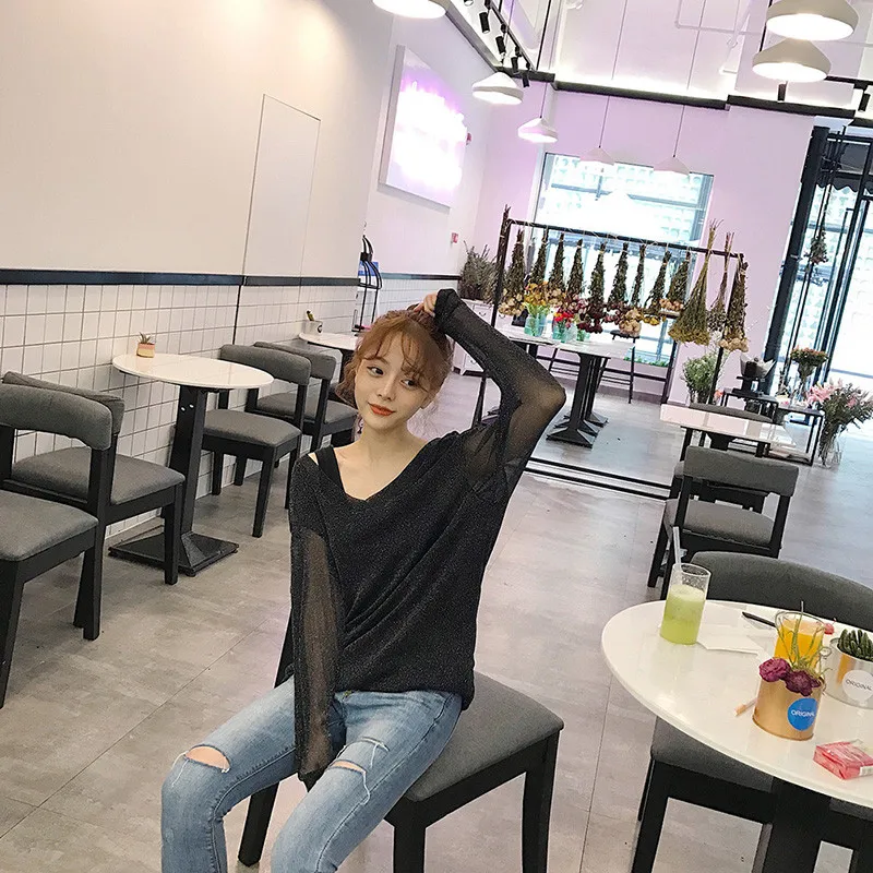 Lychee/Блестящая металлическая Прозрачная Футболка для девочек женская футболка с