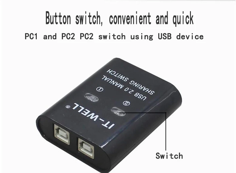 IT-well USB 2,0 концентратор 2 порта концентратор ручной коммутатор адаптер Коробка на сканер Stampante 2 компьютера поделиться принтером IT-202MU