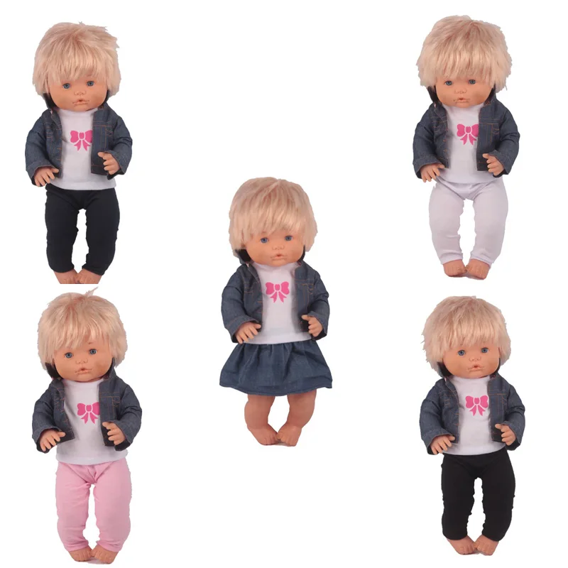 Одежда для кукол размер 41 см джинсовая куртка Nenuco Doll y su Hermanita 3 в 1 белая футболка