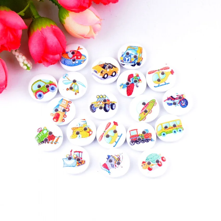 Розничная продажа 10 шт. случайная смешанная печать с 2 отверстиями деревянные