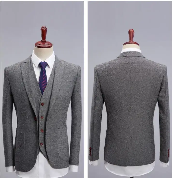 Пиджак + жилет брюки зима 2019 модный Повседневный шерстяной мужской костюм в