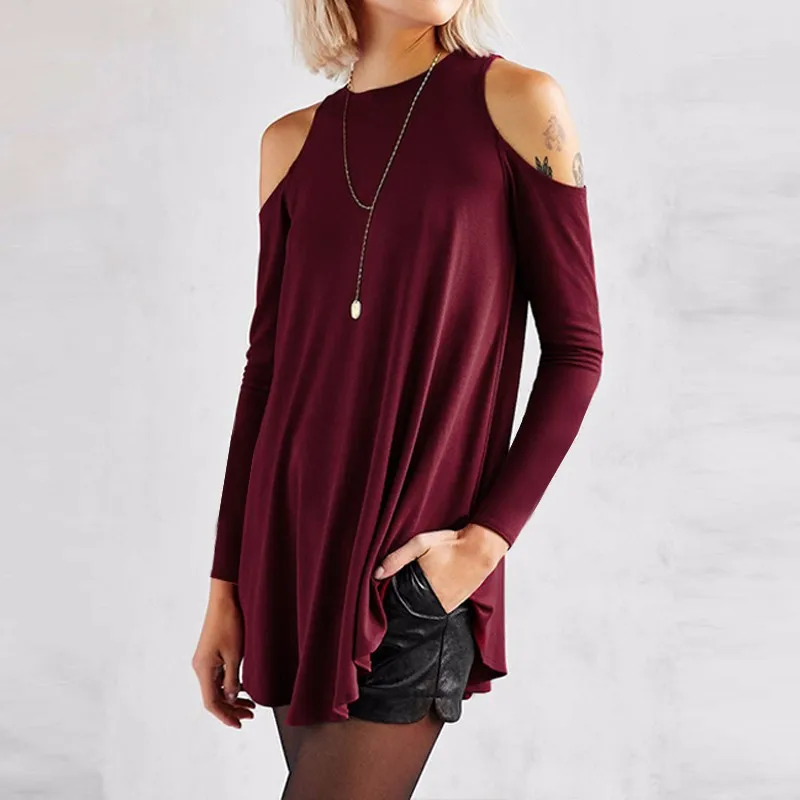 Женские топы 2018 Осень Blusas Женская Сексуальная туника с открытыми плечами длинным