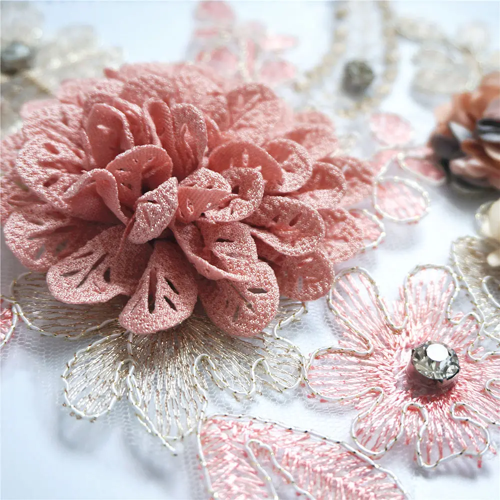 32 см тканевые 3D цветы розы Стразы Блестки аппликации кружевная отделка вышивка