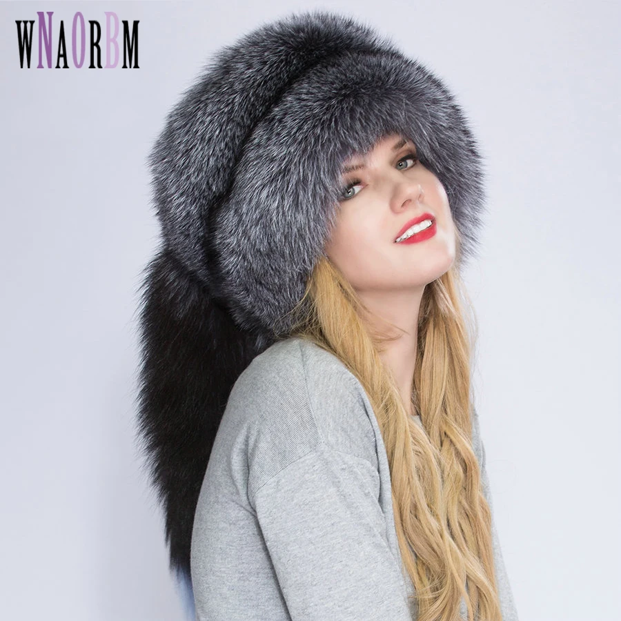 Real Fox fur Princess Hat Mongolia hat Unique process Fox tail Design Luxury Winter Keep Warm Hats For Fashion Women