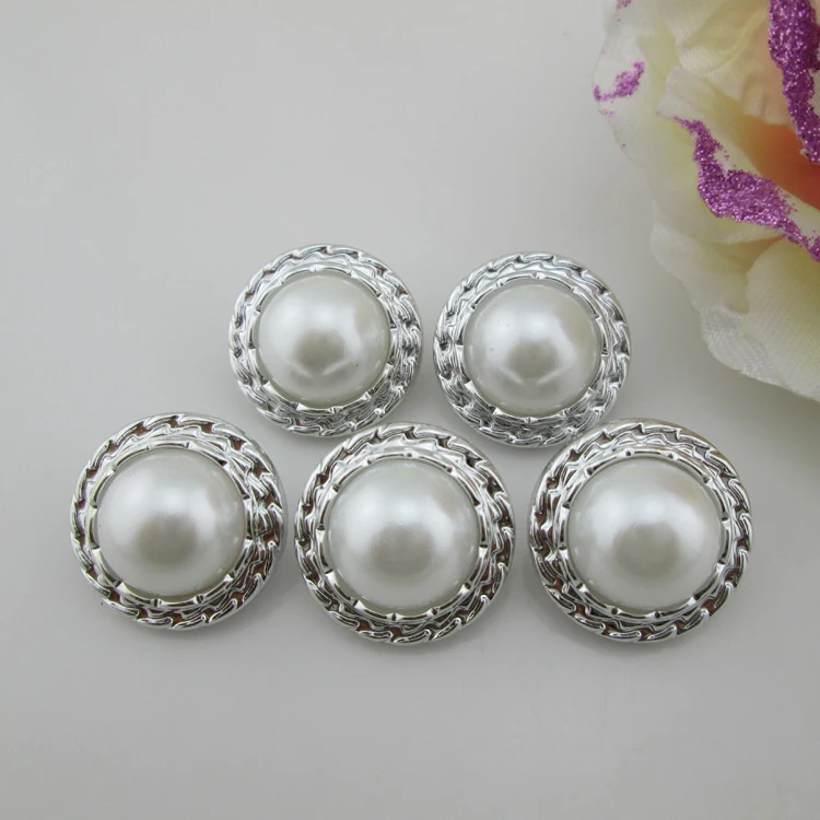 20 шт блестящая смоляная пуговица белая жемчужина Пластиковые Кнопки Серебряный