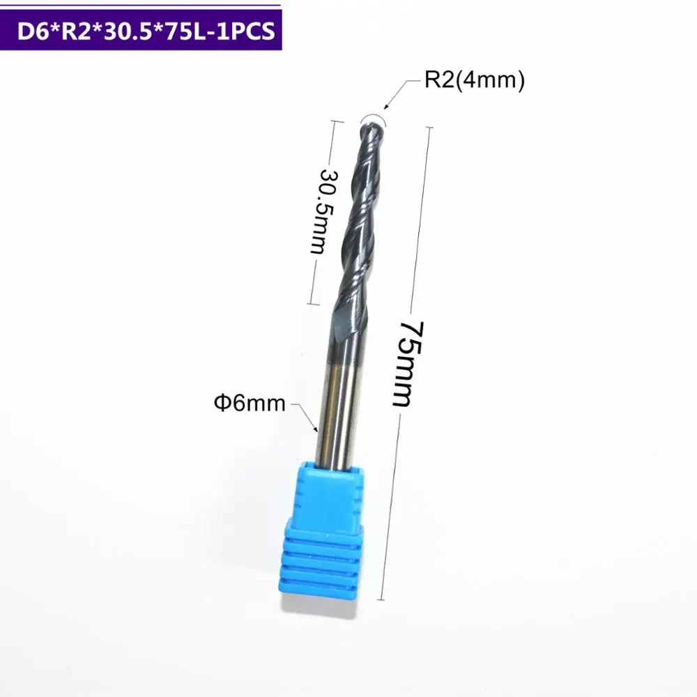 Бесплатная идентификация R2.0 * D6 30 5*75L HRC55 вольфрамовый твердый карбид с титановым
