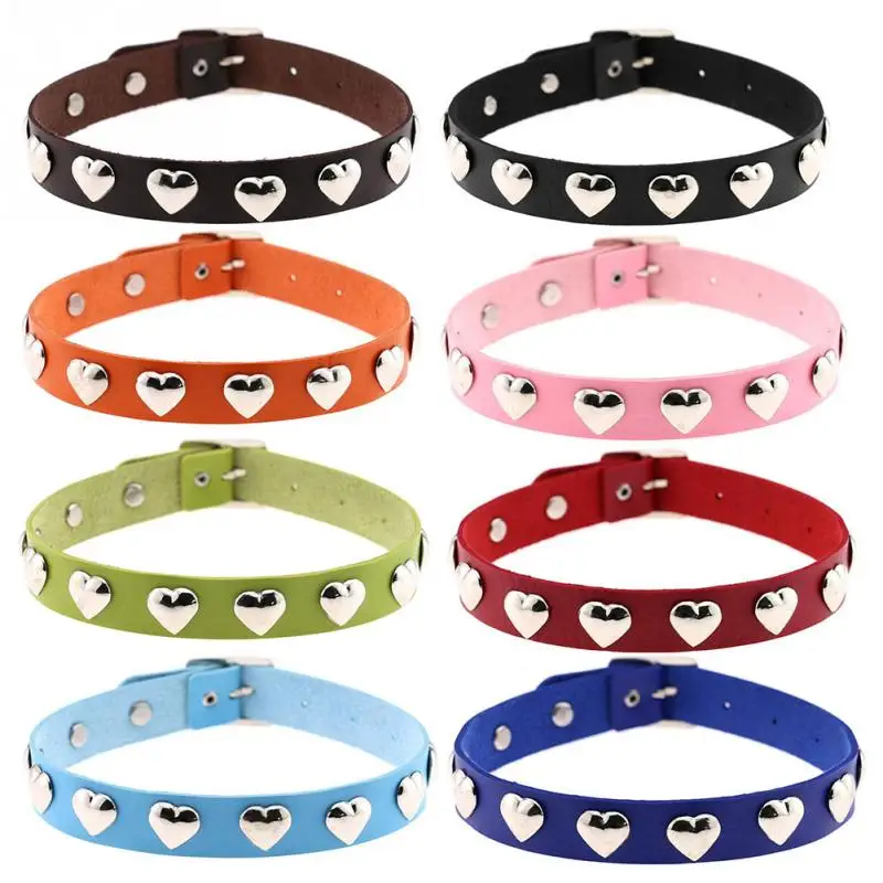 8 цветов Панк искусственная кожа в форме сердца ошейник с заклепками булавка
