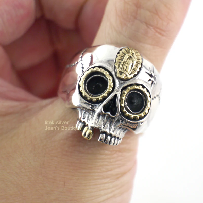S92 цельное кольцо из стерлингового серебра SIL CZ Sugar Skull DAY OF THE DEAD Virgin Mary для мужчин
