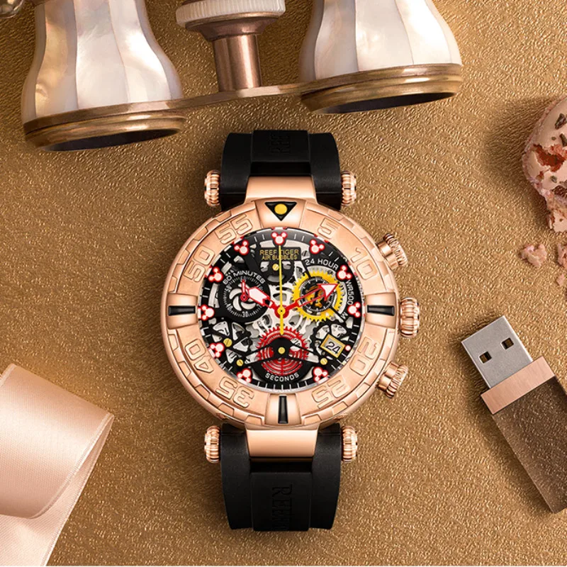 Риф Тигр/RT Лидирующий бренд мужские спортивные часы Reloj Hombre хронограф Скелет водонепроницаемые кварцевые часы Relogio Masculino RGA3059-S