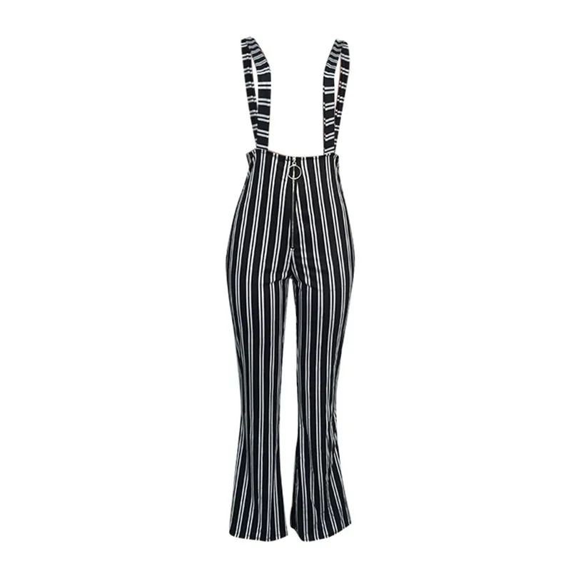 

Striped viantage women jumpsuits rompers Fashion Summer Fall sexy sleeveless Front Zipper Suspender Flared Trousers Lady Outfits