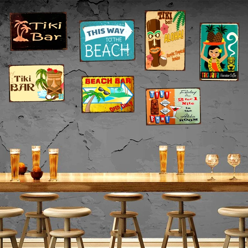 

TiKi Bar Beer Tin Sign Beach Metal Plate Iron Painting Wall Bar Cafe Shop Home Art Craft Decor 30X20CM DU-1601