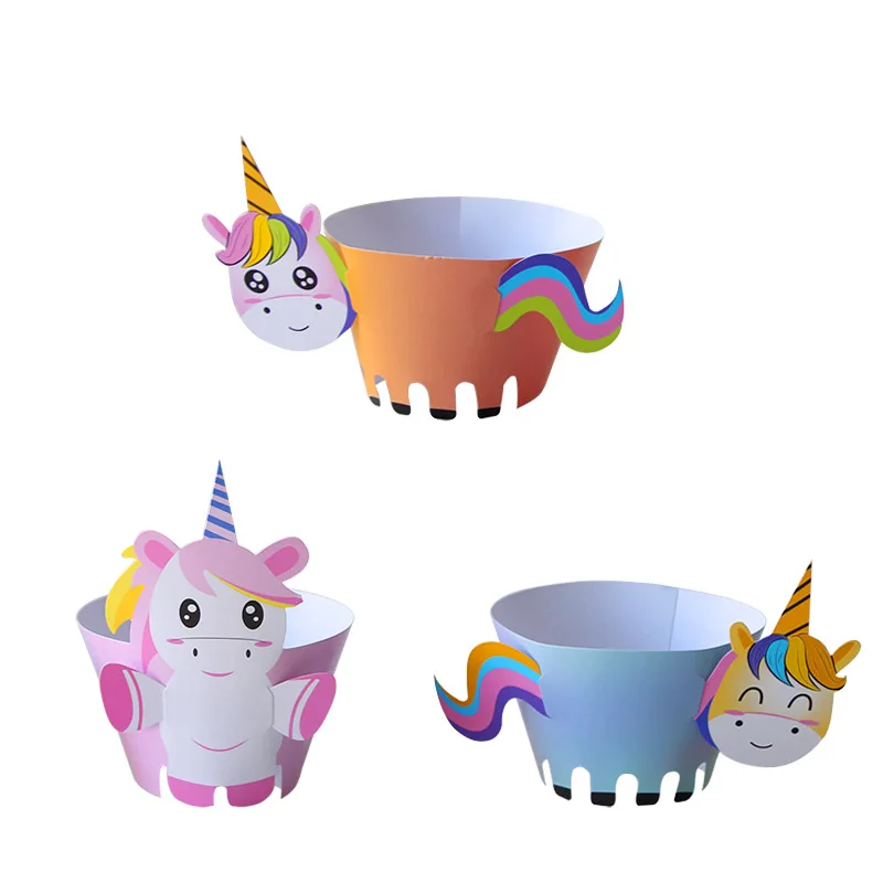 12 комплектов обертка с изображением единорога кекса для детей дня рождения