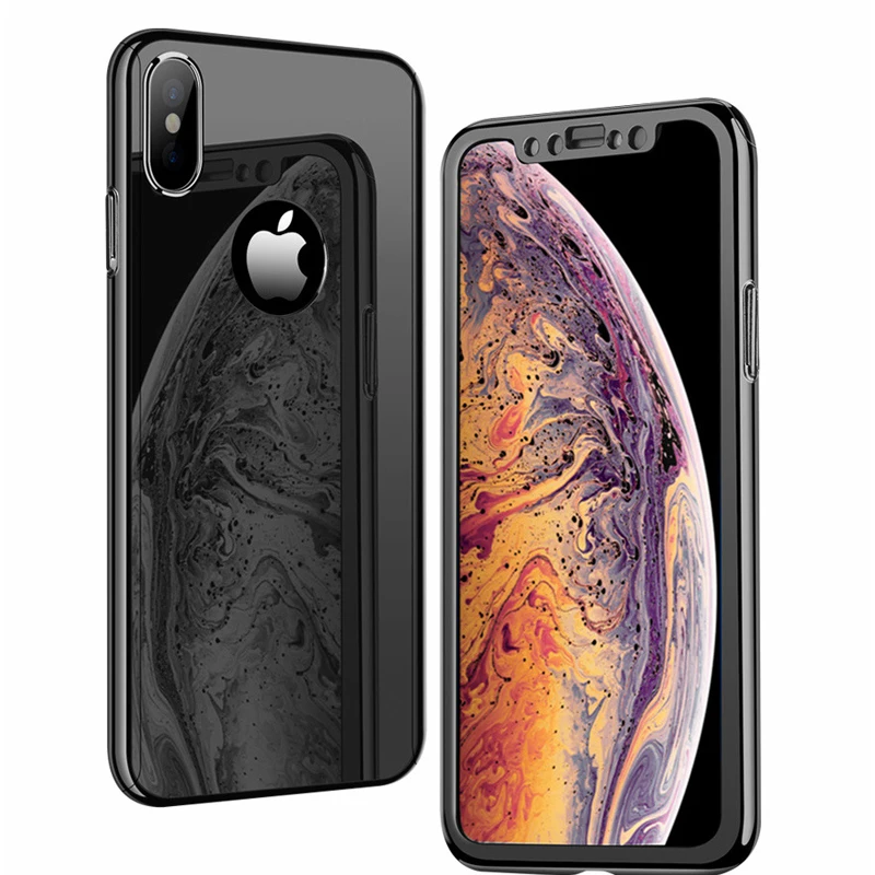 YonLinTan i Coque чехол для Apple iphone X XR iphone XS Max на зеркале 360 защитная задняя крышка с логотипом чехлы с закаленным стеклом