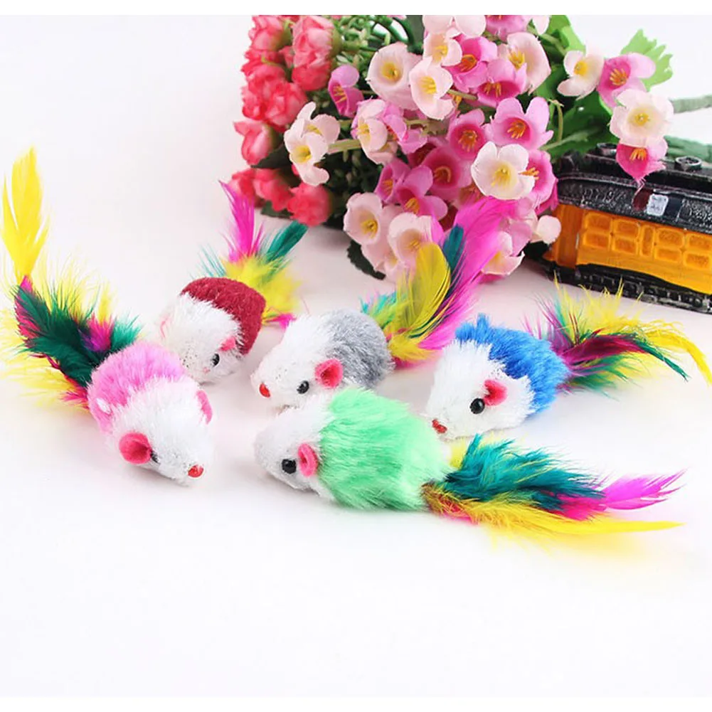 10 шт. симпатичная флисовая игрушечная мышь игрушки для котов игры с пером подарок