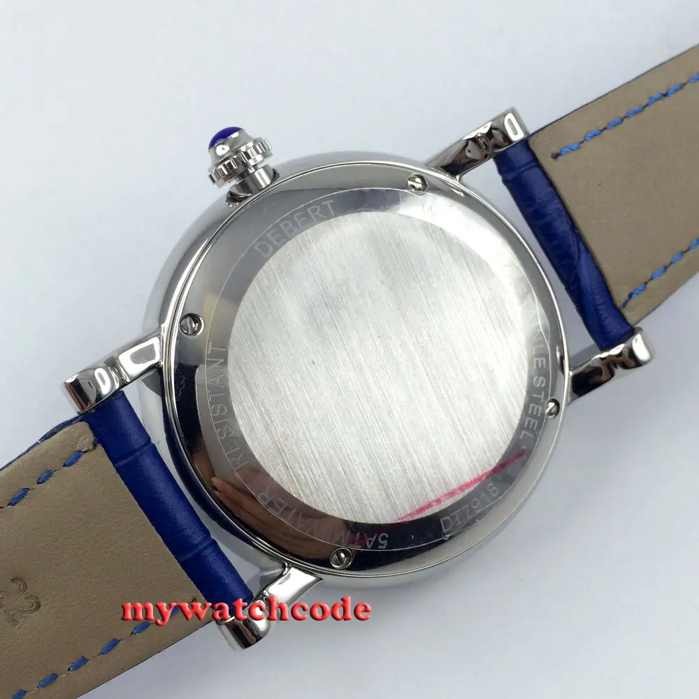 Мужские автоматические наручные часы debert темно-синий циферблат кожаный ремешок