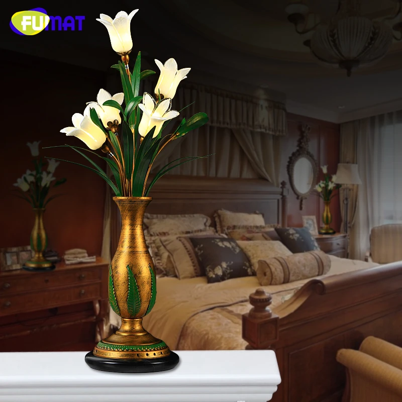 

FUMAT Glass Table Lamp Vintage Pastoral Lamp Flower Shade For Living Room Bedroom Bedside Art Deco Glass G4 LED Table Light
