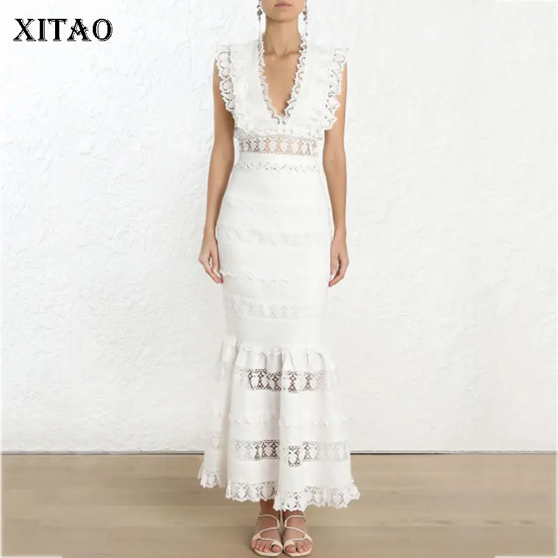 Женский винтажный комплект из двух предметов XITAO длинный кружевной топ с