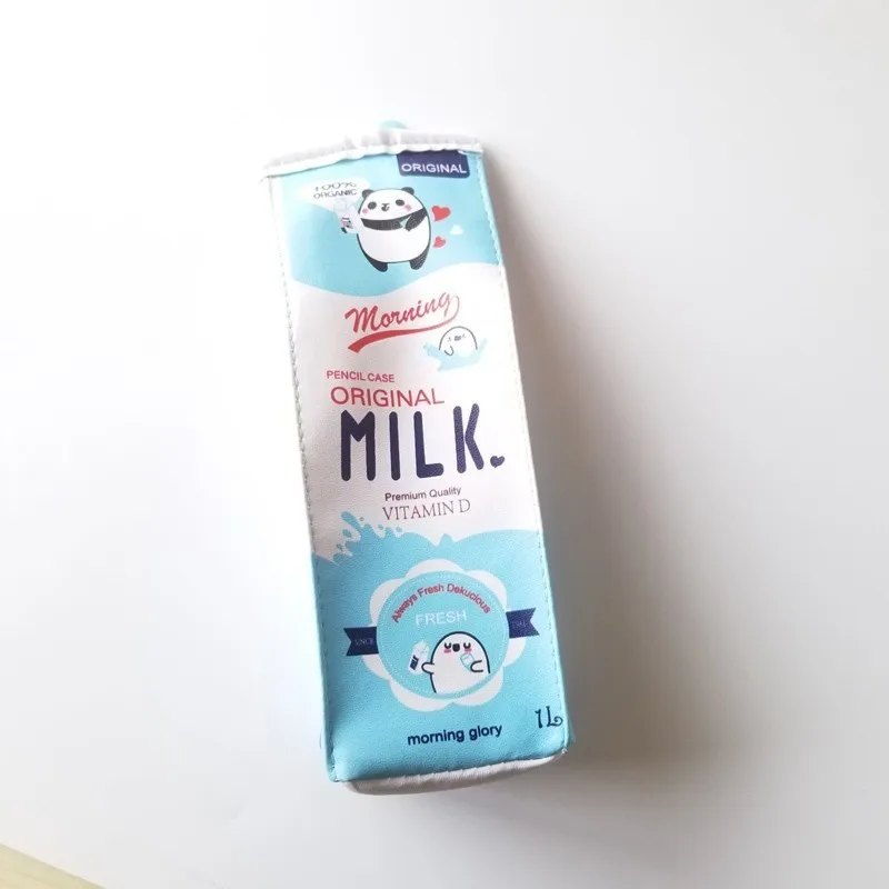 1 шт. новая Мультипликация очаровательный утро молоко из искусственной кожи школьный Карандаш Чехол канцелярские принадлежности для школьных канцелярских товаров героя из мультфильма для детей, пенал для ручек - Цвет: Синий