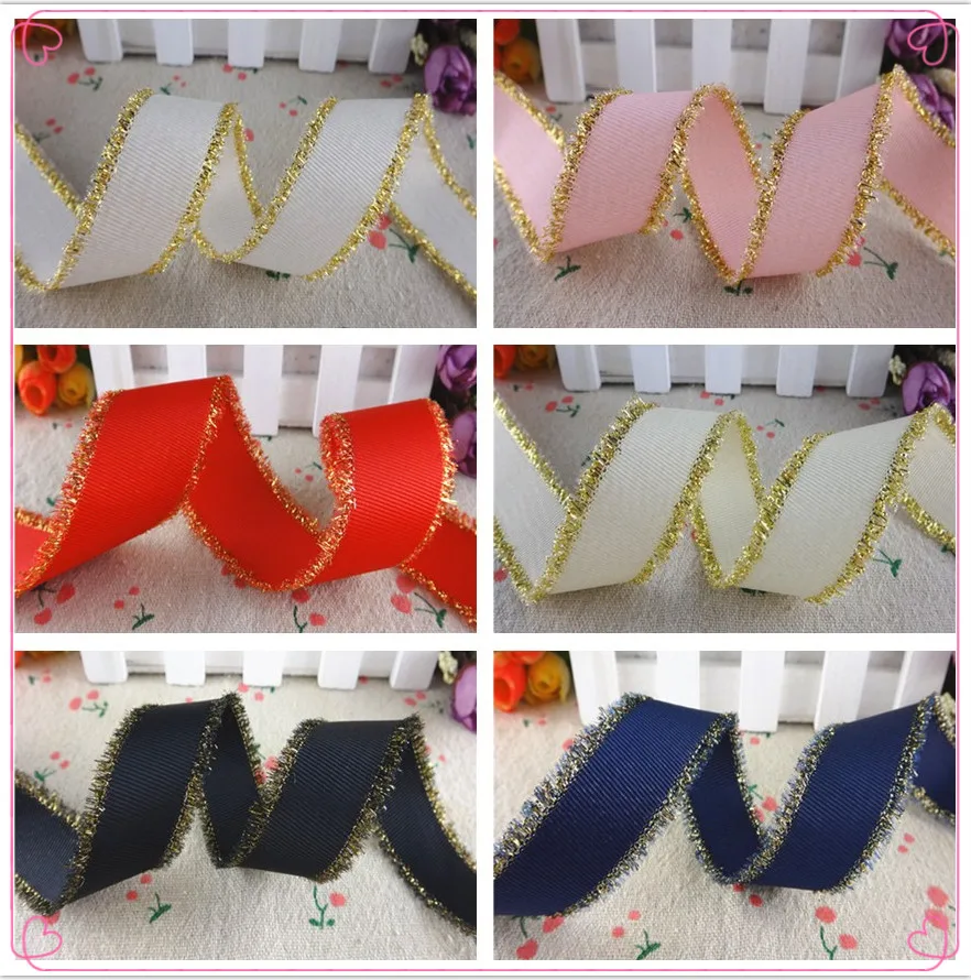 18102512 Новое поступление 10 ярдов/партия 16 мм/25 мм/38 мм блеск Золотой Край grosgrain ленты