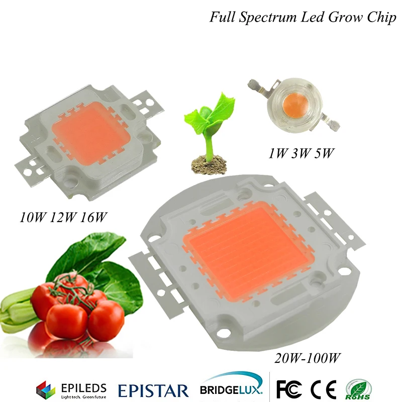 

High power LED chip Grow light 380Nm-840Nm 1W 3W 5W 10W 20W 30W 50W 100W Full Spectrum Plant Growing Garden bulb Vegetable diode